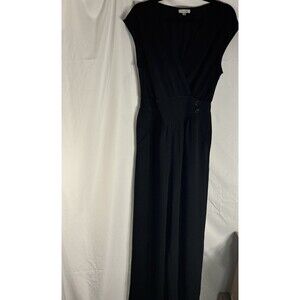 Max Studios Black Cotton Gauze Jumpsuit V-Neck W/Button Opening SzM